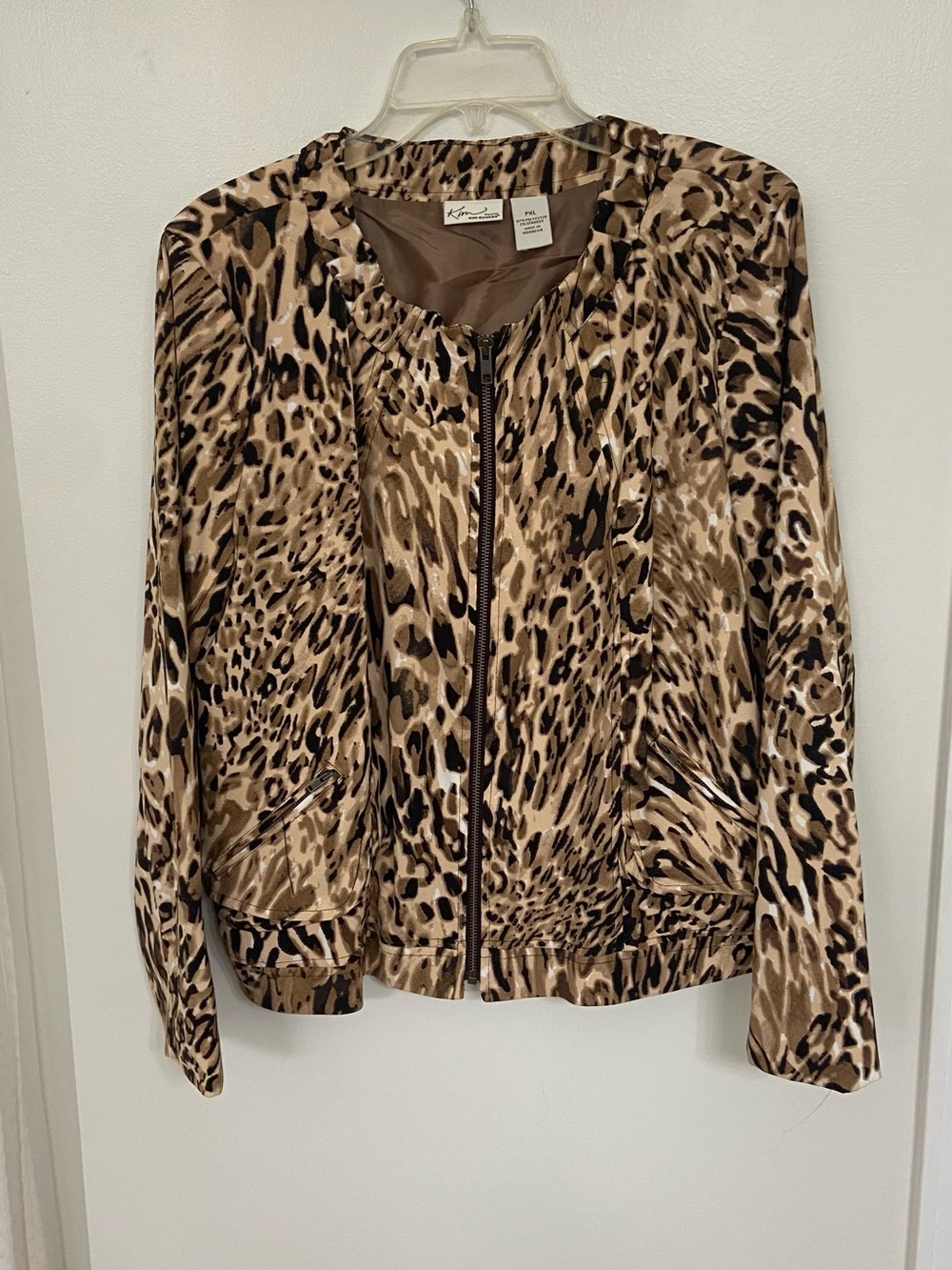 Kim Rogers Petite Women’s PXL Leopard Animal Print Zip Front Jacket